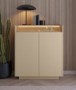 Kommode | Farbe: Kakao / Eiche Cremona | 2 Drehtüren | inkl. LED-Beleuchtung | 7 Fächer | 103 x 40 x 119 cm | Push-to-open Funktion | Highboard | ABS-Kanten