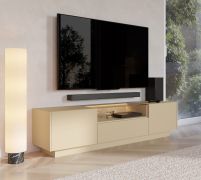 TV-Unterschrank | Farbe: Kakao / Eiche Cremona | 2 Drehtüren | inkl. LED-Beleuchtung | 3 Fächer | 176 x 40 x 43 cm | Push-to-open Funktion | TV-Möbel | 1 Schublade
