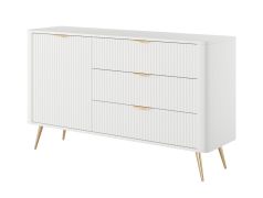 Kommode | modern | 3 Schubladen | 2 Fächer | Weiß | hochwertiges Material | Maße: 81 x 138 x 38 cm | Griffe & Beine: Metall | für Wohnzimmer