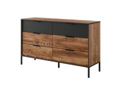 Kommode mit sechs Schubladen Jendouba 04 | Farbe: Kastanie / Anthrazit | Beine: Metall | ABS-Kanten | Maße: 81,5 x 137 x 39,5 cm | Soft-Close-Funktion