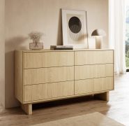 Kommode | Farbe: Eiche geölt | 6 Schubladen | Push-to-open Funktion | Vollauszug Schubladen | 153 x 38 x 83 cm | Sideboard | für Wohnzimmer