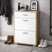 Schuhschrank Stepino | Farbe: Eiche Artisan / Weiß matt | 2 Klappfächer | 1 Schublade |Garderobe | 60 x 30 x 88,5 cm | Flur