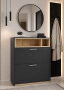 Schuhschrank Zonza | Farbe: Anthrazit matt / Eiche Artisan | 2 Kippschuhfächer | 2 offene Fächer | 85 x 32 x 109 | Garderobe
