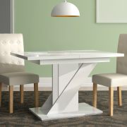 Ausziehbarer Esstisch Ventio | Farbe: Weiß Hochglanz | starke Tischplatte | 120-160 x 80 x 75 cm | hochwertig Lackiert | für 4–6 Personen | Sockel Z-förmig