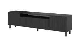 Hochwertiges TV-Board / TV-Schrank Cienequillas 11, Farbe: Schwarz, Front: geriffelt, Beine: Schwarz, Push-to-open Funktion, elegantes Design