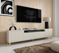 TV-Unterschrank | Kaschmir | Push-to-open Funktion | 2 Drehtüren | 1 Kipptür | Maße: 200 x 40 x 54 cm | Beine: Gold | 4 Fächer | TV-Möbel