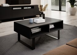 Dunkler Couchtisch Zapopan 135, Farbe: Schwarz, zwei Fächer, einfaches und modernes Design, Maße: 40 x 90 x 50 cm, qualitativ hochwertig, für Wohnzimmer