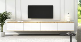 TV-Board | Farbe: Eiche Artisan / Weiß | Push-to-open Funktion | 8 Türen | 16 Fächer | 280 x 40 x 40 cm | hochwertig Verarbeitet | TV-Unterschrank