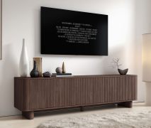 TV-Unterschrank | Farbe: Walnuss Lincoln | 3 Kipptüren | 3 Fächer | Push-to-open Funktion | Maße: 200 x 40 x 54 cm | auf Beinen oder hängend montierbar