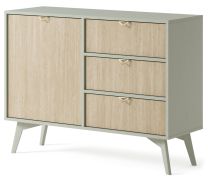 Schmale Kommode Crewe 04, Farbe: Eukalyptus / Eiche - Abmessungen: 80 x 106 x 38 cm (H x B x T)