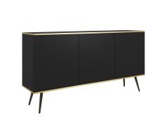Kommode mit ABS-Kantenschutz Horsham 59, Farbe: Schwarz, Push-to-open Funktion, drei Türen, modernes und einfaches Design, Beine: Schwarz