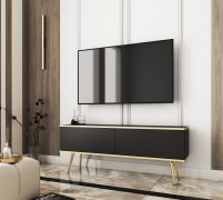 TV-Schrank / TV-Board Horsham 45, Farbe: Schwarz, zwei Kippfächer, Push-to-open Funktion, ABS-Kantenschutz, hängend montierbar, für Wohnzimmer