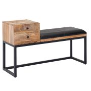 Sitzbank mit Stauraum aus Mango Massivholz, Farbe: Mango / Schwarz - Abmesungen: 60 x 100 x 35 cm (H x B x T) mit Ziegenleder