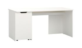Heller Schreibtisch mit geräumigen Container Aenna 117, Farbe: Weiß, gespiegelt aufbaubar, Maße: 75 x 160 x 72,5 cm, modernes und einfaches Design
