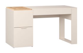 Schreibtisch mit zwei Schubladen | Farbe: Beige | inkl. Praktische Organizer | Maße: 142 x 63,5 x 79 cm | Griffe: Beige | Soft-Close-Funktion | für Büro