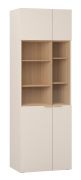 Vitrinenschrank | 2 Glastüren | Farbe: Beige | inkl. LED-Beleuchtung | 12 Fächer | Griffe: Eiche | Maße: 70 x 42 x 206 cm | Soft-Close-Funktion
