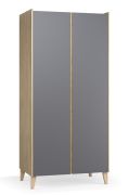 Kleiderschrank | 2 Türen | Farbe: Graphit | Drehtürenschrank | 5 Fächer | 2 Kleiderstangen | Maße: 94,5 x 60 x 204 cm | Soft-Close | inkl. LED-Beleuchtung
