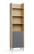 Regal | Soft-Close-Funktion | eine Tür | Farbe: Eiche | 5 Fächer | schmales Design | für Büro | Maße: 54,5 x 38 x 204 cm | 5 Einlegeböden | ABS-Kantenschutz