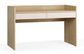 Schreibtisch | 2 geräumige Schubladen | Farbe: Eiche / Beige | schlichtes Design | Soft-Close-Funktion | Maße: 137 x 60 x 86,5 cm | ABS-Kantenschutz
