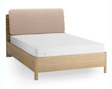 Doppelbett | Farbe: Eiche / Ecru | 140 x 200 cm | gepolsterte Kopfstütze | inkl. Lift up Lattenrost | vier offene Regale | Behälter hinter Rückenlehne