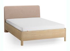 Doppelbett | Farbe: Eiche / Ecru | Eiche massiv | 140 x 200 cm | dezent abgerundete Form | Gästebett | inkl. Lift up Lattenrost | weich gepolsterte Kopfstütze