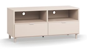 TV-Schrank / TV-Möbel | Farbe: Beige | zwei Schubladen | Maße: 120 x 47 x 55,5 cm | zwei Kabeldurchführungen | Soft-Close Funktion | zwei Fächer