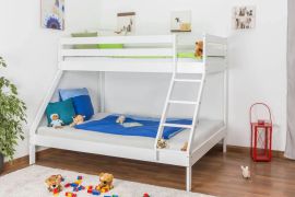 Etagenbett / Spielbett SET mit Matratzen | Buche massiv | weiß lackiert | mit schräger Leiter | inkl. Rollrost | inkl. Bonell Federkern Matratzen