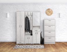 Garderobe Komplett - Set A Camprodon, 5-teilig, Farbe: Eiche Weiß