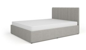 Doppelbett / Gästebett Barbe 37, inkl. Lattenrost mit Gasfederung, Stauraum für Bettdecken, Farbe: Grau, modernes Design, 160 x 200 cm, gepolstertes Kopfteil