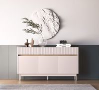 Sideboard / Kommode Humboldt 05 | Maße: 154 x 40 x 85 cm | Farbe: Eiche Cremona / Kaschmir | 3 Schubladen | 3 Türen | Beine: Metall | Soft-Close