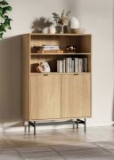 Kommode | Farbe: Eiche Mavelie | Soft-Close Funktion | 4 Fächer | 92 x 40 x 140 cm | 2 Drehtüren | Highboard | hochwertig Verarbeitet | für Wohnzimmer