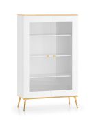 Luxuriöse Vitrine mit vier Fächer Breckenridge 03, Farbe: Weiß, ABS-Kantenschutz, Maße: 152 x 92 x 40 cm, Soft-Close-System, Griffe: Gold, mit 2 Türen