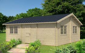 Ferienhaus / Gartenhaus mit 5 Räume, aus nordischen Fichtenholz, 70 mm Blockbohlenhaus, Grundfläche: 46,32 m², Außenmaße: 626 x 740 cm, Satteldach