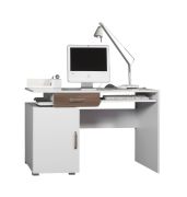 Schreibtisch Bulolo 11, Farbe: Weiß / Nuss - Abmessungen: 78 x 125 x 55 cm (H x B x T)