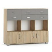 Kommode Ciomas 21, Farbe: Sonoma Eiche / Grau - Abmessungen: 104 x 130 x 40 cm (H x B x T)