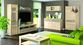 Wohnzimmer Komplett - Set K Mesquite,7-teilig, Farbe: Sonoma Eiche hell / Sonoma Eiche Trüffel