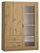 Vitrine Vanimo 16, Farbe: Eiche - Abmessungen: 160 x 115 x 42 cm (H x B x T)