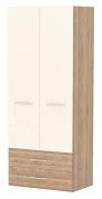 Drehtürenschrank / Kleiderschrank Gataivai 01, Farbe: Beige Hochglanz / Walnuss - 224 x 92 x 57 cm (H x B x T)