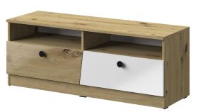 TV Unterschrank Sirte 08, Farbe: Eiche / Weiß / Schwarz Hochglanz - Abmessungen: 45 x 120 x 40 cm (H x B x T)