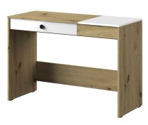 Schreibtisch Sirte 10, Farbe: Eiche / Weiß / Schwarz Hochglanz - Abmessungen: 82 x 120 x 50 cm (H x B x T)