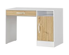 Schreibtisch mit Schublade | 120 x 50 x 81 cm | Farbe: Eiche / Weiß | 1 Tür | 3 Fächer | weiße Metallgriffe | 1 Einlegeboden | Nalut 04