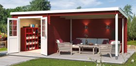 Gartenhaus G273 Schwedenrot - 28 mm Blockbohlenhaus, Grundfläche: 15,74 m², Pultdach