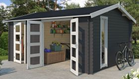 Gartenhaus G268 Carbongrau - 28 mm Blockbohlenhaus, Grundfläche: 15,96 m², Satteldach