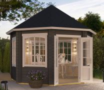 Gartenhaus G67 Carbongrau inkl. Fußboden - 44 mm Blockbohlenhaus, Nutzfläche: 9,50 m², Zeltdach