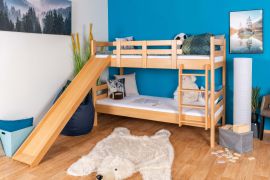 Etagenbett / Kinderbett / Stockbett mit Rutsche 80 x 190 cm, Buche Massivholz Natur lackiert, teilbar in zwei Einzelbetten, "Easy Premium Line" K28/n