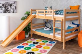 Großes Etagenbett mit Rutsche 120 x 190 cm, Buche Massivholz Natur lackiert, umbaubar in zwei Einzelbetten, "Easy Premium Line" K32/n