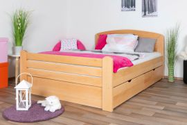 Jugendbett "Easy Premium Line" K7 inkl. 2 Schubladen und 1 Abdeckblende, 140 x 200 cm Buche Vollholz massiv Natur