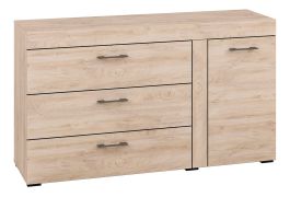 Kommode Decorah 06, Farbe: Eiche hell - Abmessungen: 84 x 146 x 42 cm (H x B x T), mit 1 Tür, 3 Schubladen und 2 Fächern