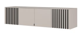 Aufsatz für Kleiderschrank Leeds 33 & 34, Kaschmir, 50 x 205 x 51 cm, mit 4 Türen und 3 geräumigen Fächern, schwarze Lamellen, ABS-Kanten