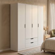 Drehtürenschrank / Kleiderschrank mit viel Stauraum | Weiß | 160 x 50 x 200 cm | 2 Schubladen | 11 Fächer | 1 Kleiderstange | 4 Türen
